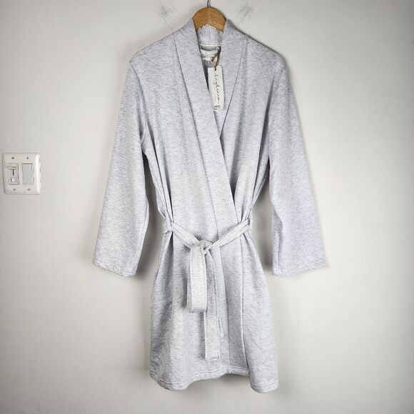 NWT Daydream by Berkshire Quilted Robe Light Grey Pockets Cotton Blend Size L - Picture 7 of 15